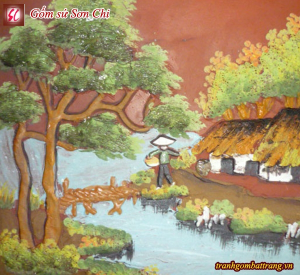 Tranh Gốm Bát Tràng Cảnh Làng Quê